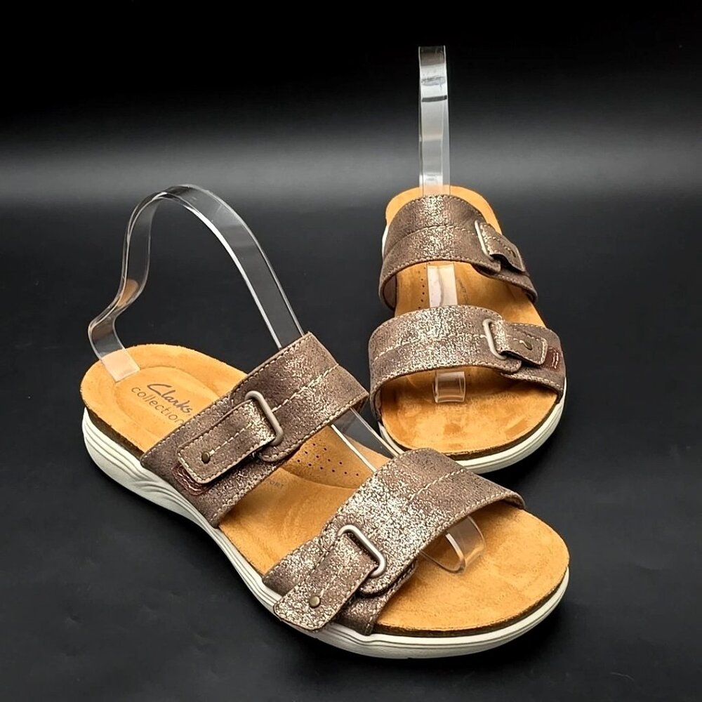 Clarks Collection April Dusk Adjustable Brown Slide Sandals Women’s Size 9.5M - Picture 2 of 12